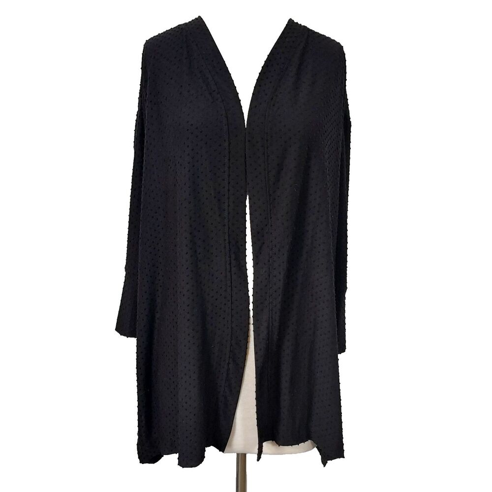 New York Laundry Duster Cardigan Womens Medium Swiss Dot Textured Open Black